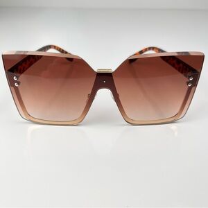 Women’s Fashion Square Rimless Sunglasses Cheetah/gold Amber lenses